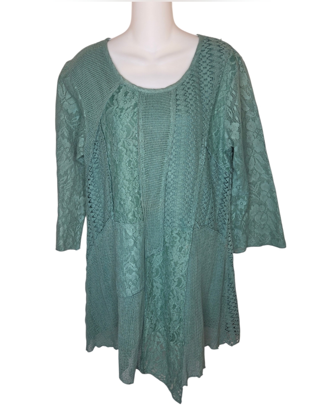 Catalog Classics Boho Romantic Lace Patchwork Tunic, Sage Green, Size L